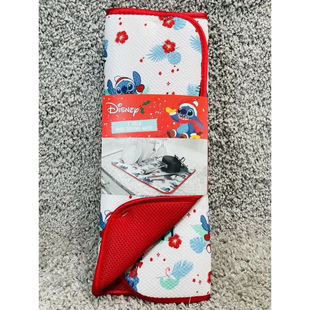 Disney Lilo & Stitch Dish Drying Mat 16”x18” Christmas Palm Leaves Polyester New